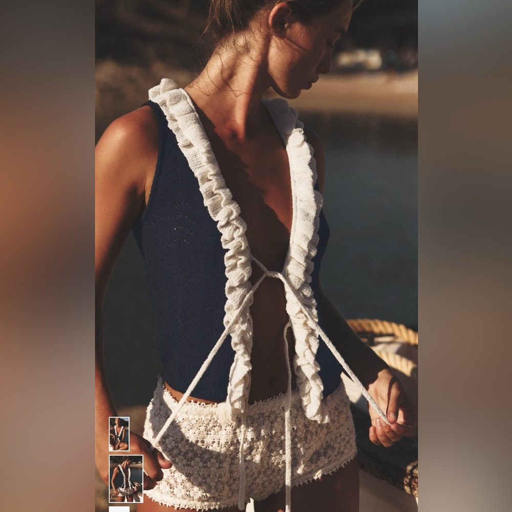 Navy and White Ruffled Top - Picture 2 of 5